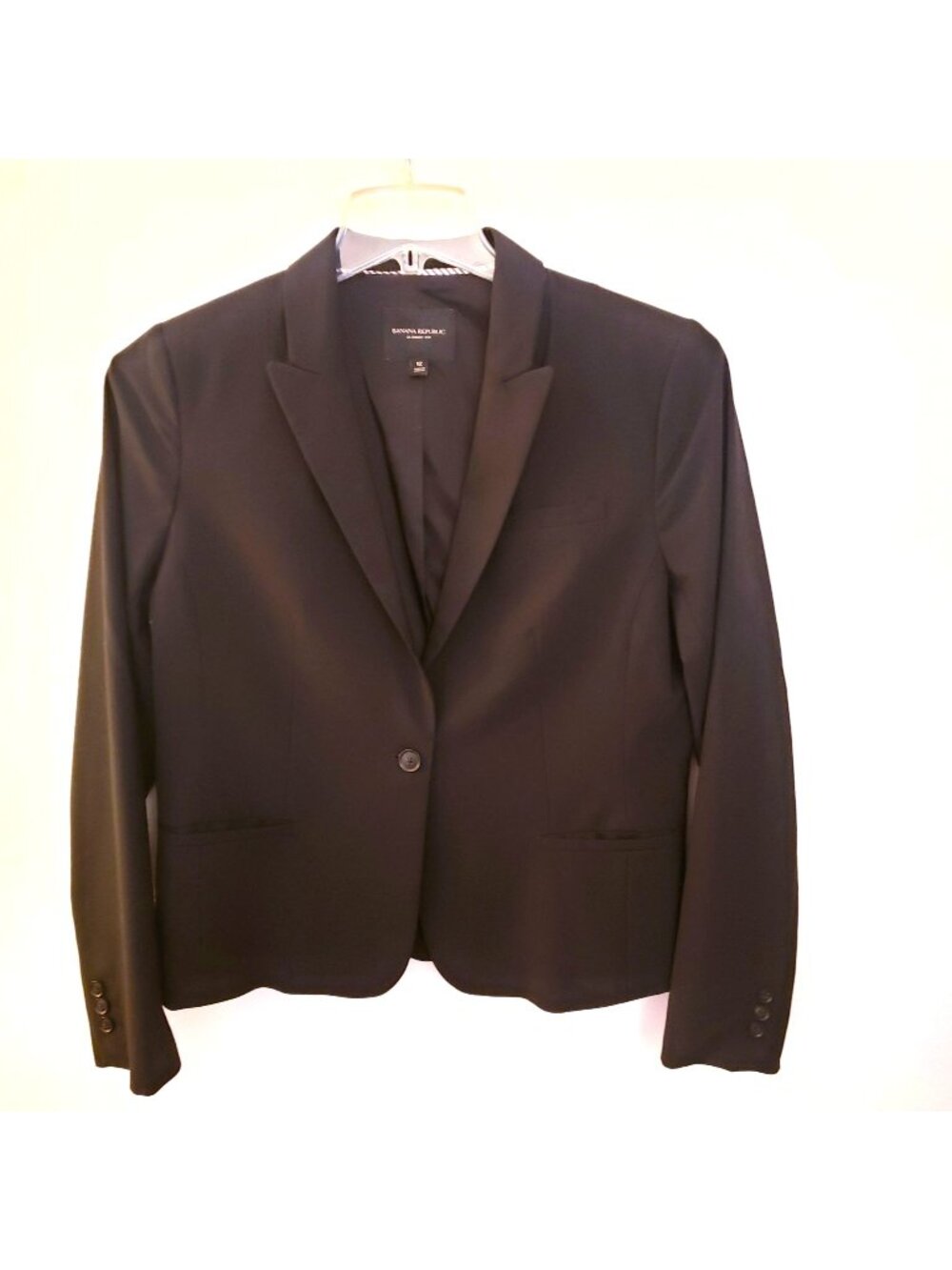 Banana Republic Classic Black Italian Wool WASHABLE Blazer Jacket Size 12 GUC